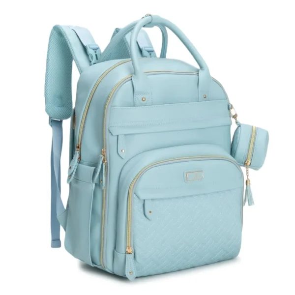 BabbleRoo Diaper Bag – Leather, Waterproof, with Accessories (Blue)