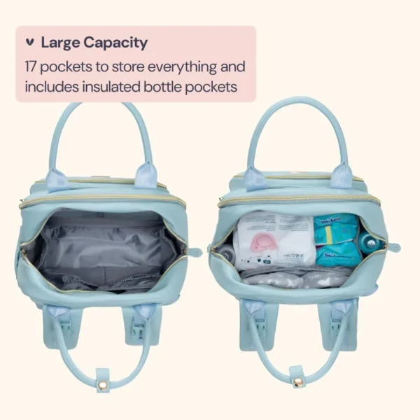 BabbleRoo Diaper Bag – Leather, Waterproof, with Accessories (Blue) - Image 6