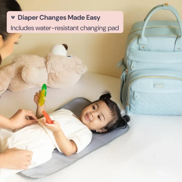 BabbleRoo Diaper Bag – Leather, Waterproof, with Accessories (Blue) - Image 4