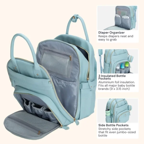 BabbleRoo Diaper Bag – Leather, Waterproof, with Accessories (Blue) - Image 2