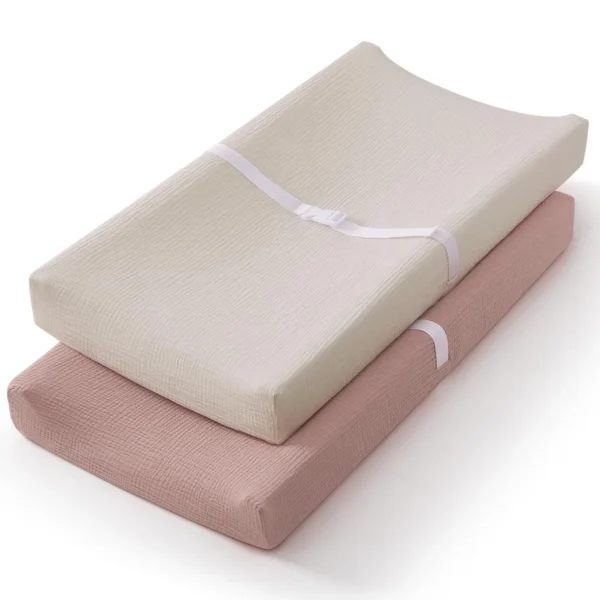 Muslin Changing Pad Covers – 2-Pack, Soft Cotton (Pink & Cream)