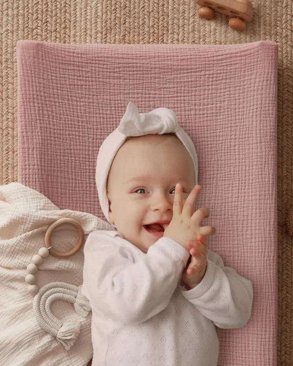 Muslin Changing Pad Covers – 2-Pack, Soft Cotton (Pink & Cream) - Image 2